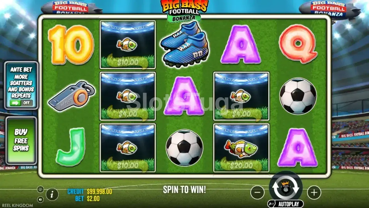 Jogo base do Big Bass Football Bonanza - rouleaux e símbolos em ação
