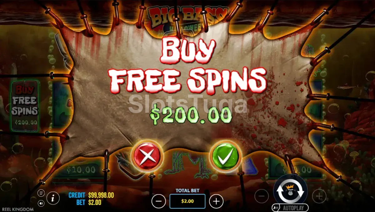 Tela de compra de bônus do Big Bass Halloween 2
