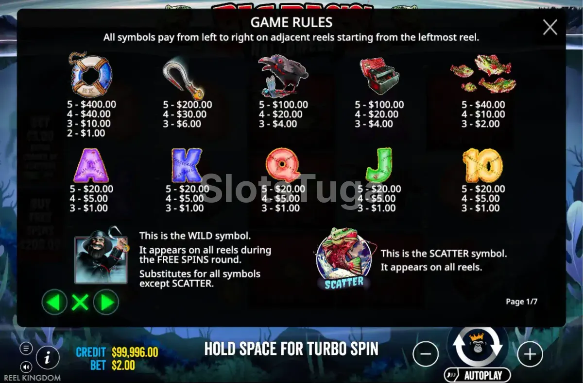 Tabela de pagamentos da Big Bass Halloween com todos os símbolos e valores