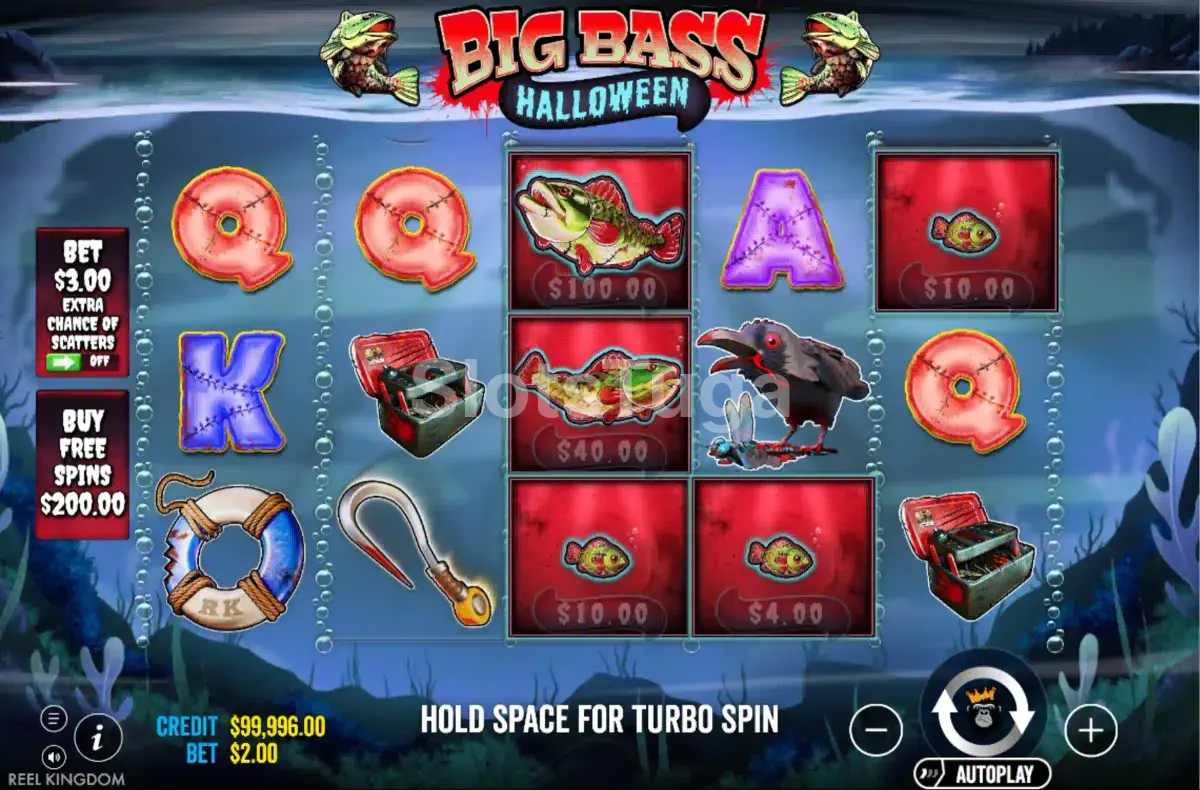 Jogo base da Big Bass Halloween com rouleaux cheios de símbolos de Halloween