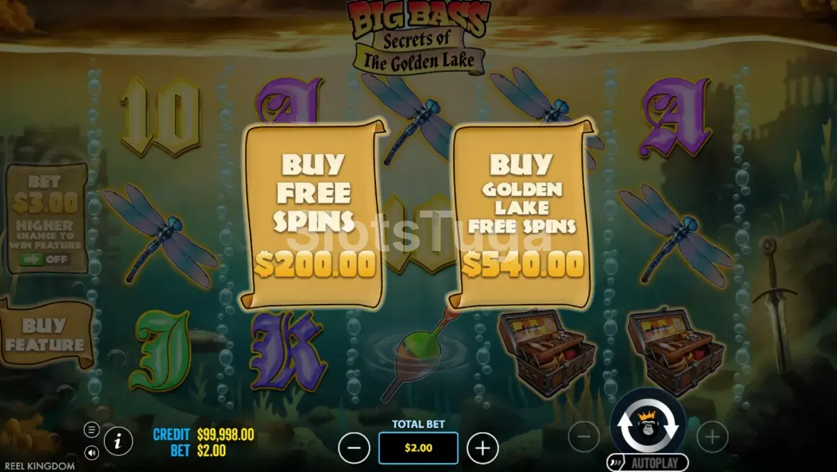 Tela de compra de bônus disponível em Big Bass Secrets of the Golden Lake