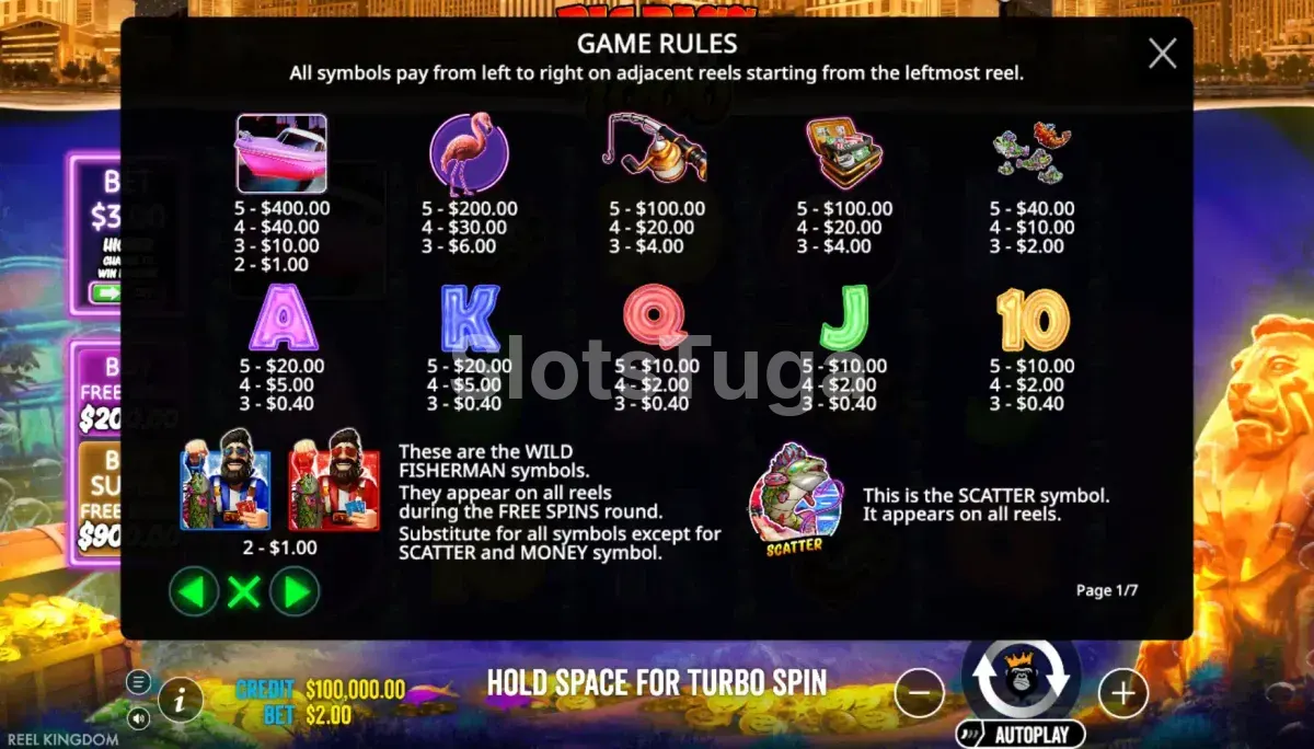 Tabela de pagamentos de Big Bass Vegas 1000