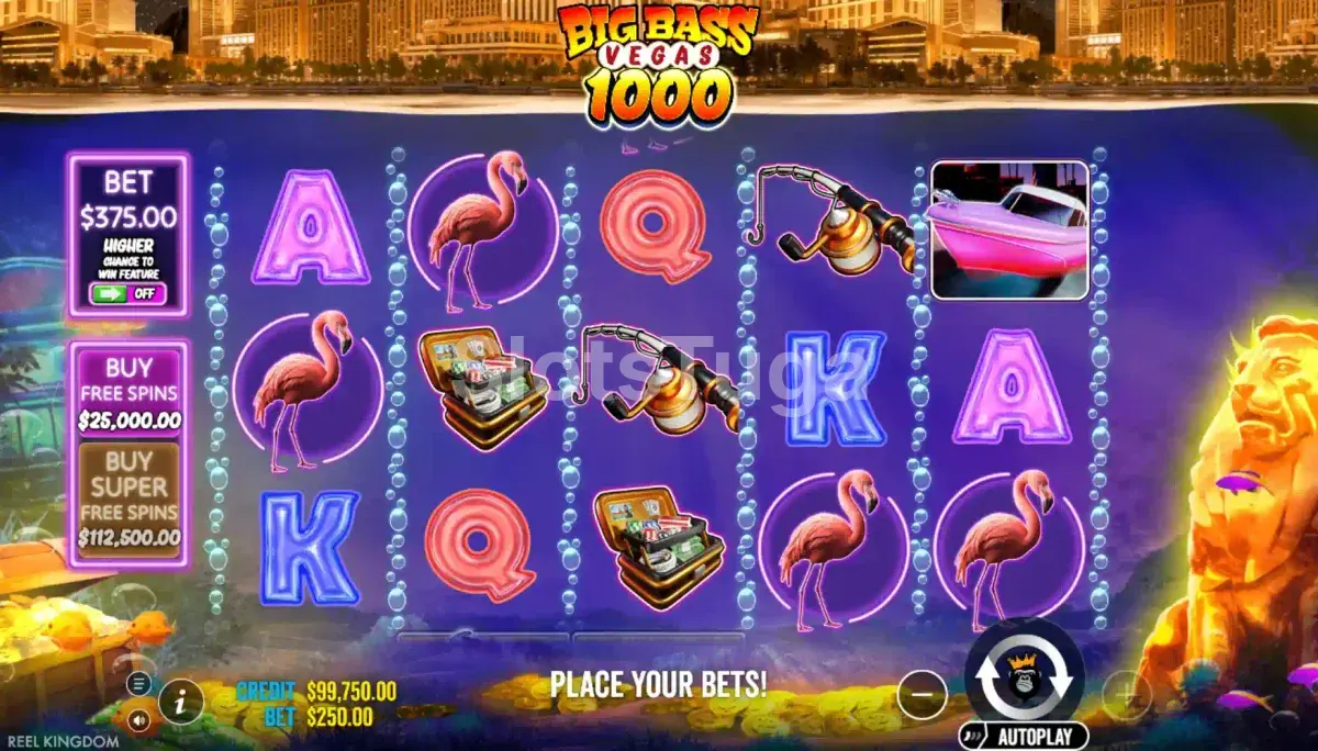 Ecrã do jogo base de Big Bass Vegas 1000