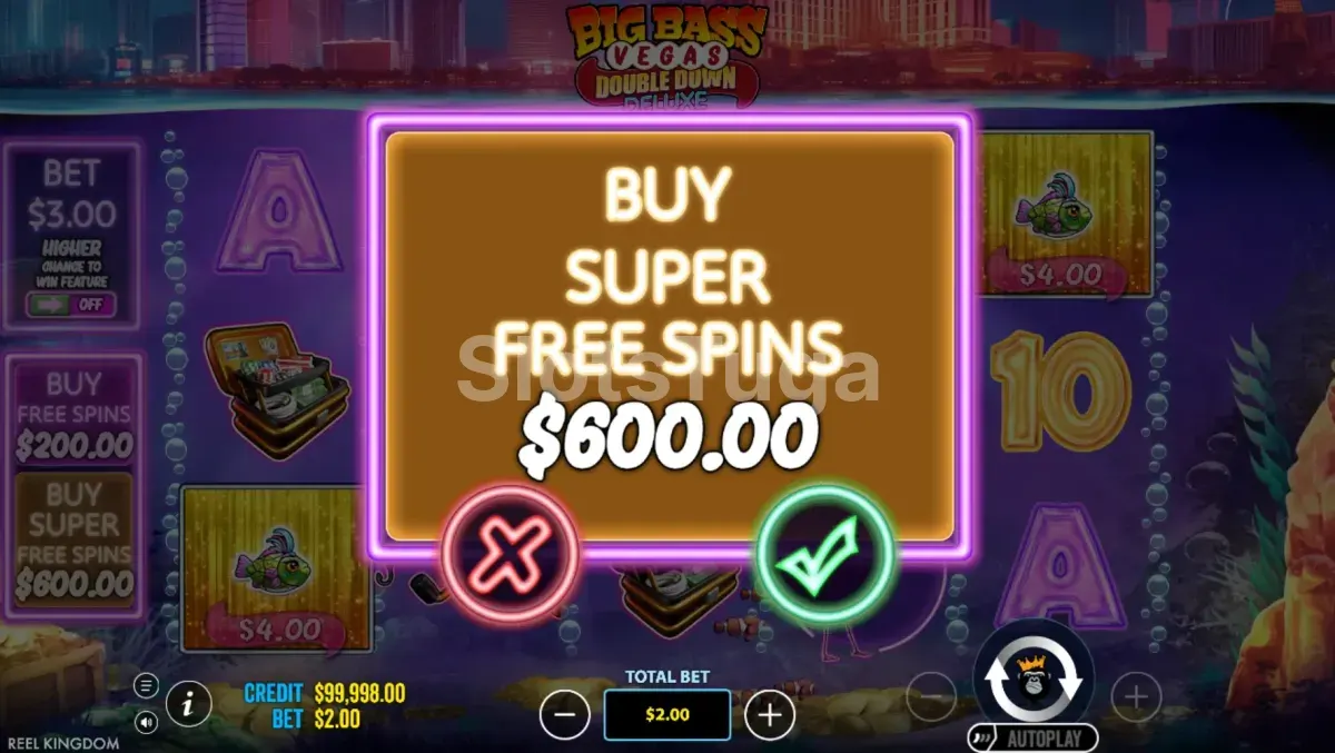 Tela de compra de bônus do Big Bass Vegas Double Down Deluxe