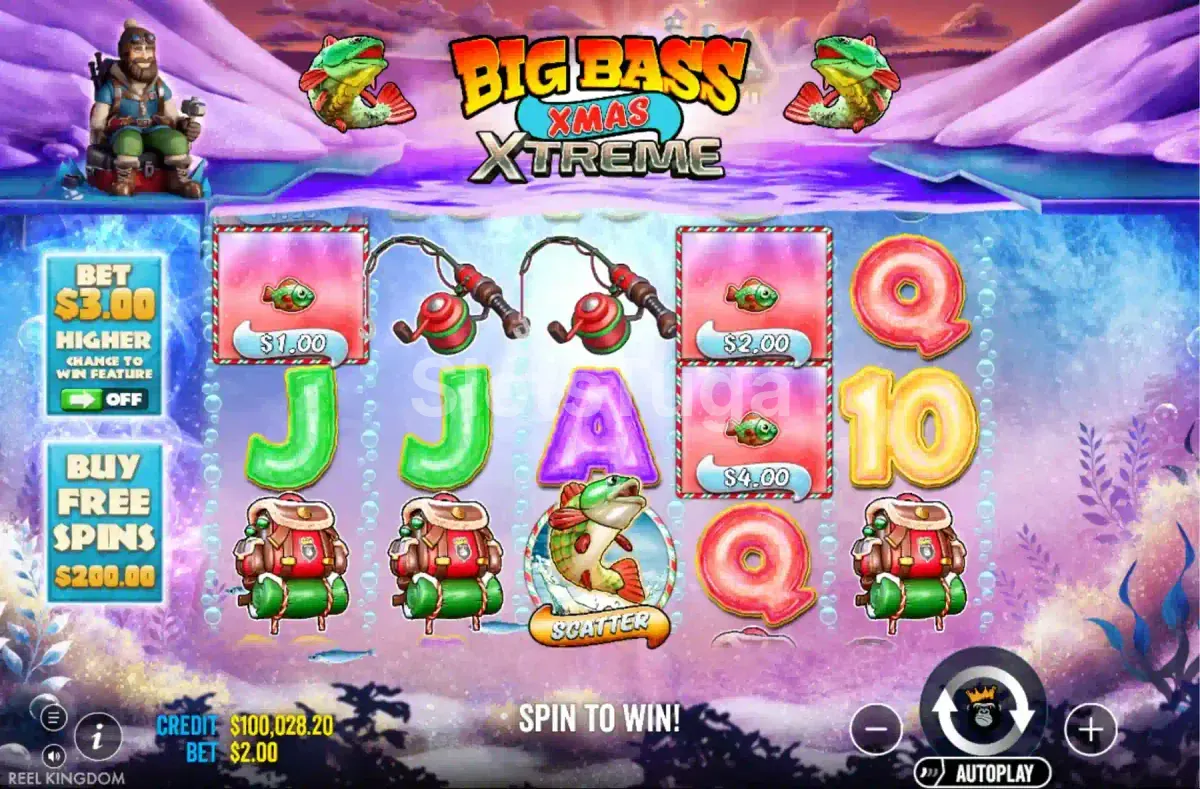Jogo base do Big Bass Xmas Extreme com cenário gelado e nevado