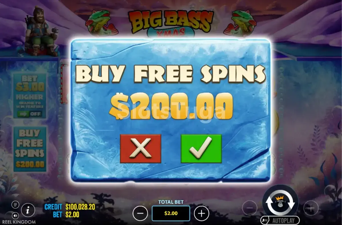 Tela de compra de bônus do Big Bass Xmas Extreme