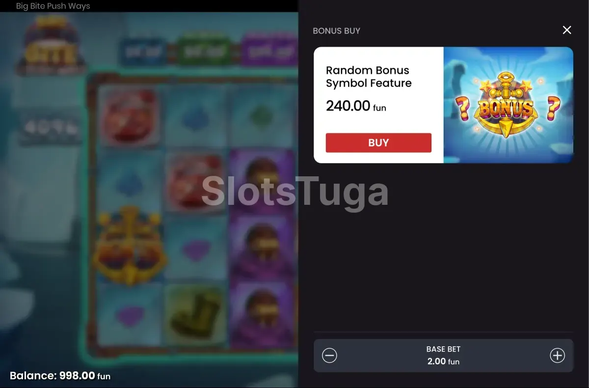 Tela de compra de bônus da Big Bite Push Ways com opções de preço