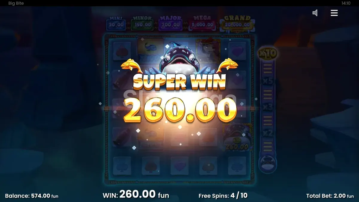 Grande vitória na slot Big Bite com multiplicador da orca ativado