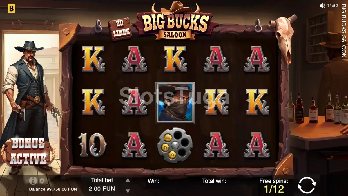 Rodada de giros grátis da Big Bucks Saloon em plena ação