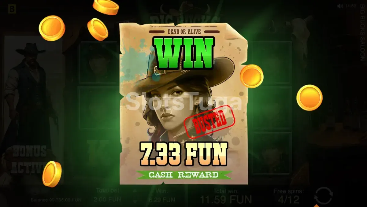 Grande vitória na Big Bucks Saloon com multiplicador impressionante
