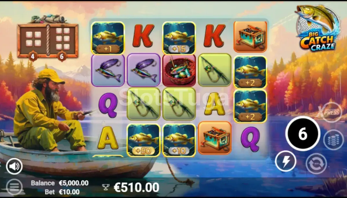 Rodada de giros grátis em andamento na slot Big Catch Craze