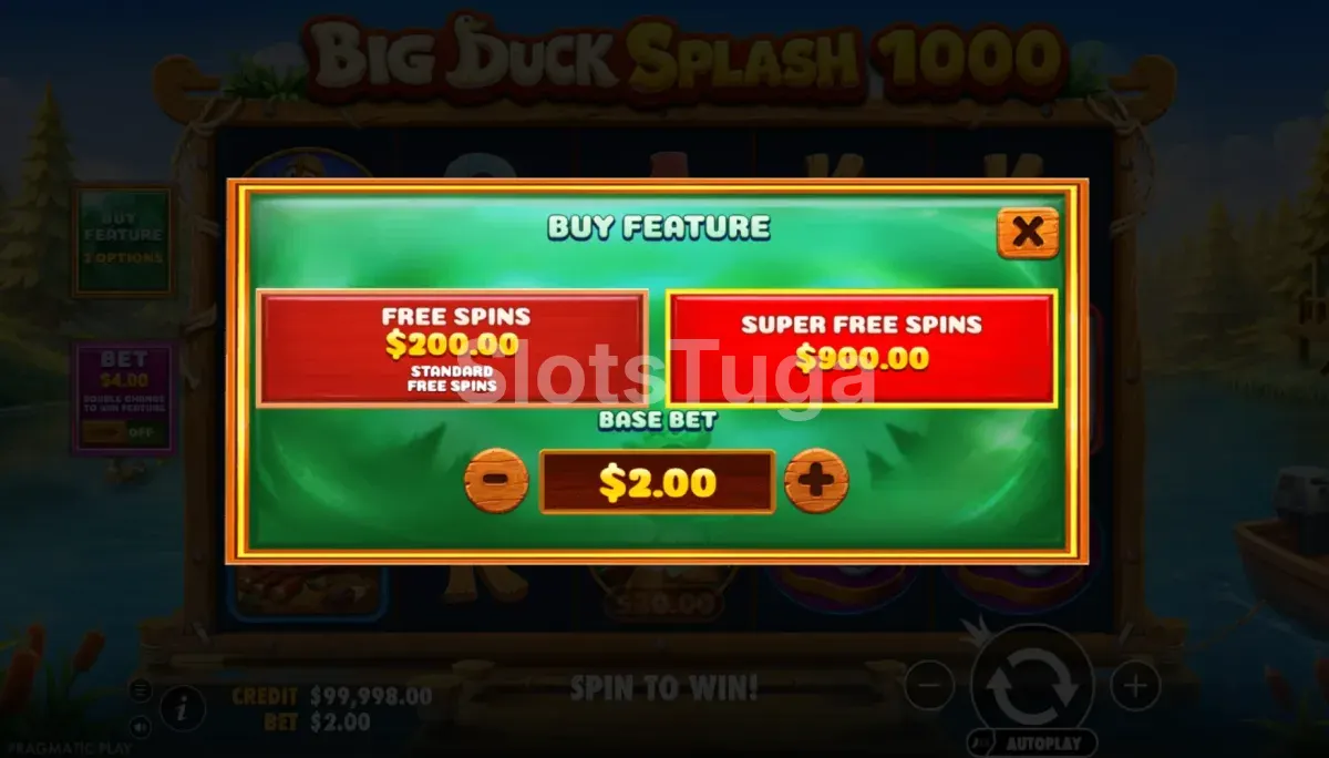 Compra do bónus na Big Duck Splash 1000