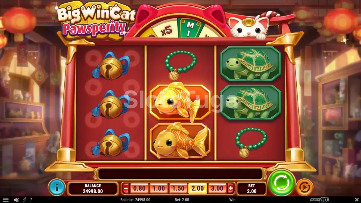 Tela principal do Big Win Cat Pawsperity com os rouleaux em destaque