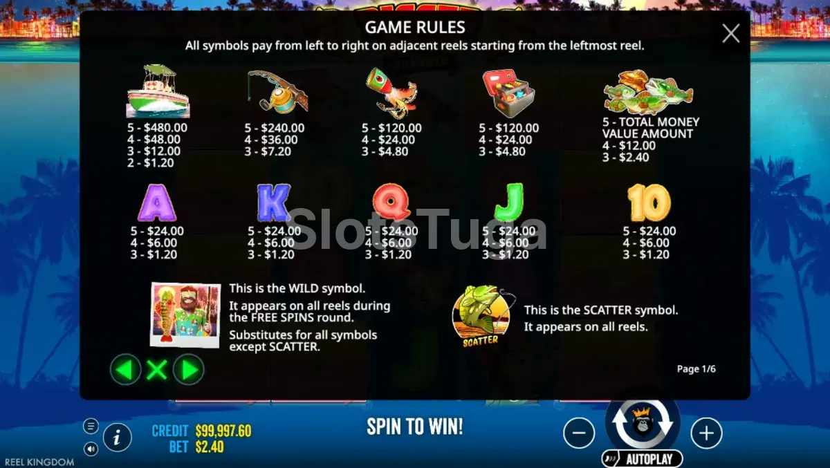 Tabela de pagamentos e símbolos do slot Bigger Bass Bonanza
