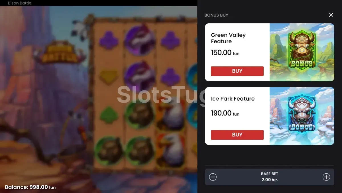 Tela de compra de bônus da Bison Battle com as duas opções disponíveis