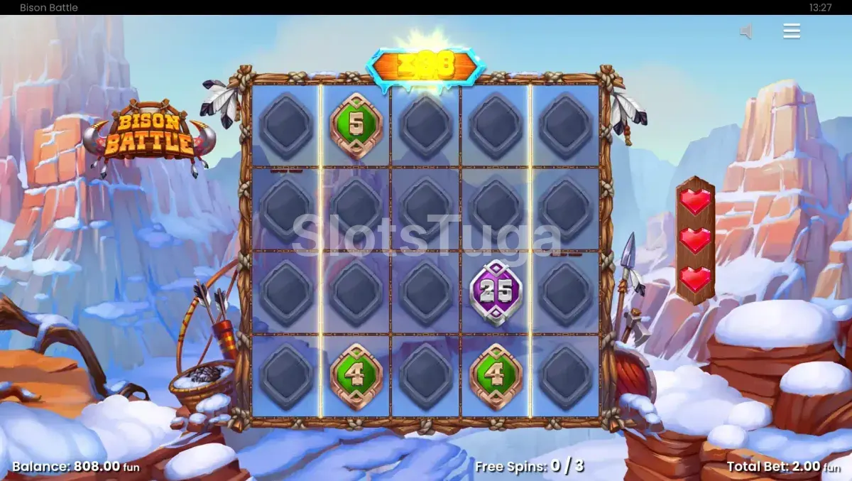 Rodadas grátis da Bison Battle com wilds grudados nos rolos do meio