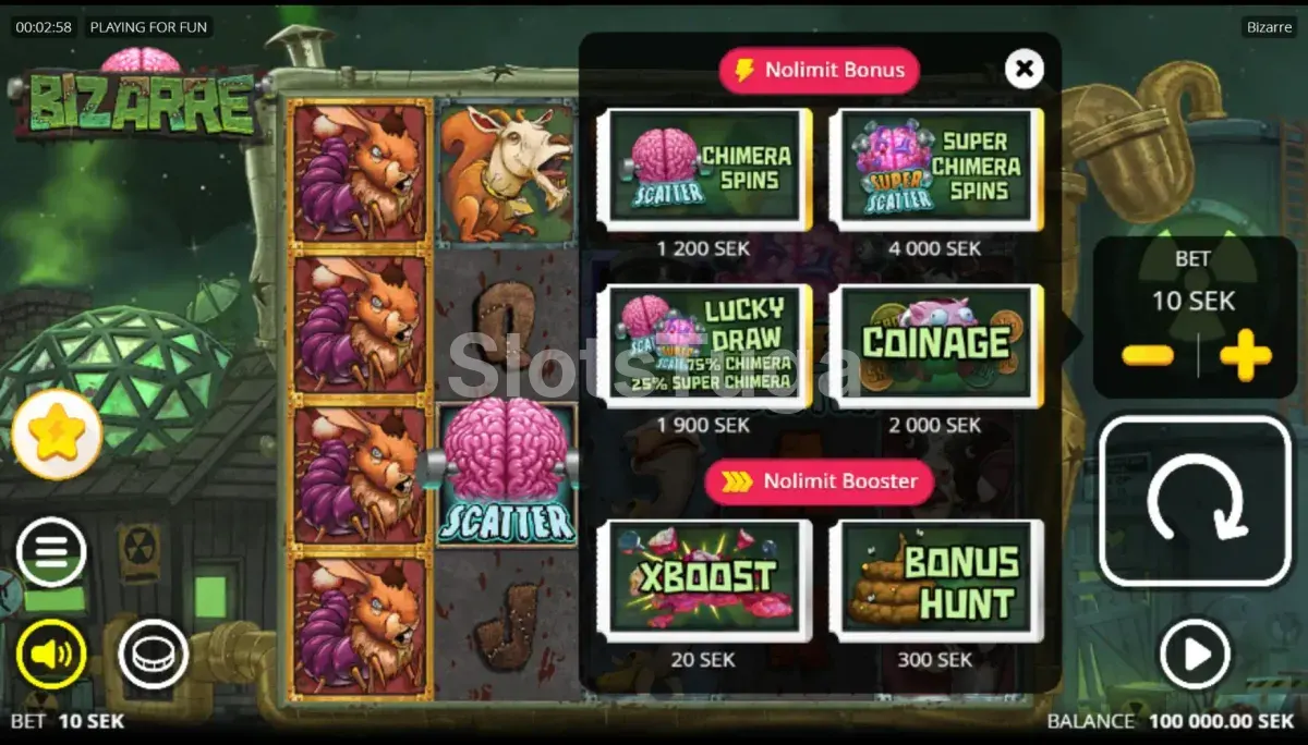 Tela de compra de bônus da slot Bizarre da Nolimit City