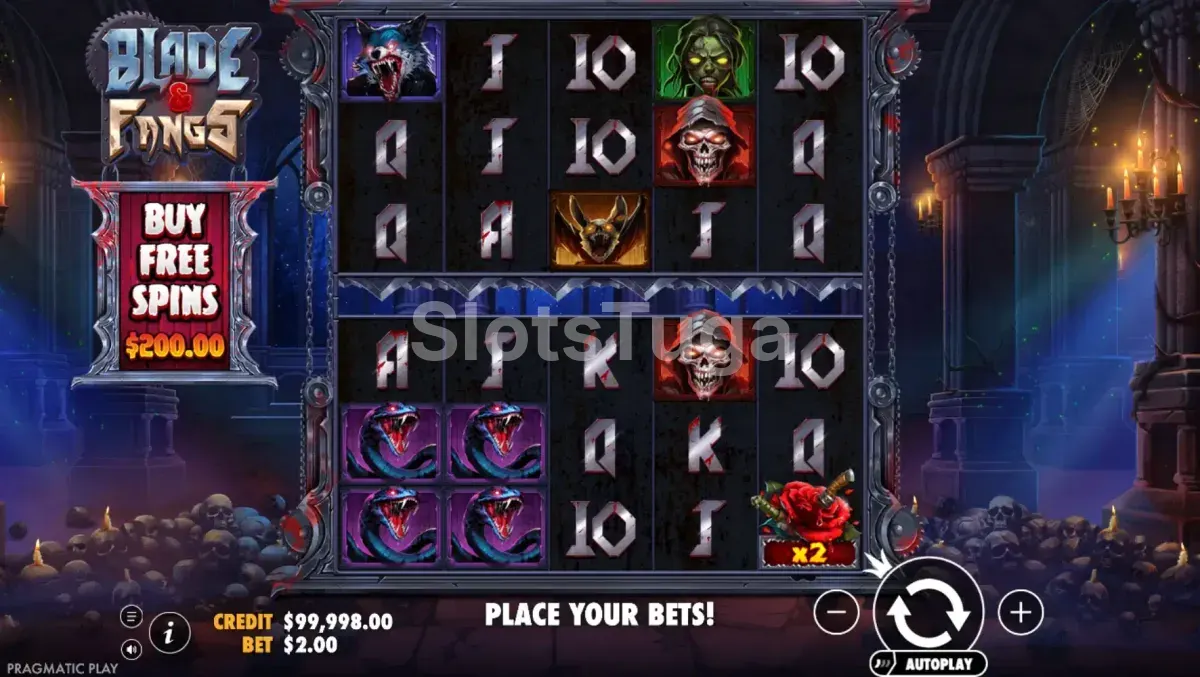 Tela principal do jogo Blade & Fangs com as duas grades separadas