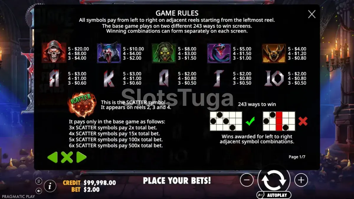 Tabela de pagamentos completa da slot Blade & Fangs