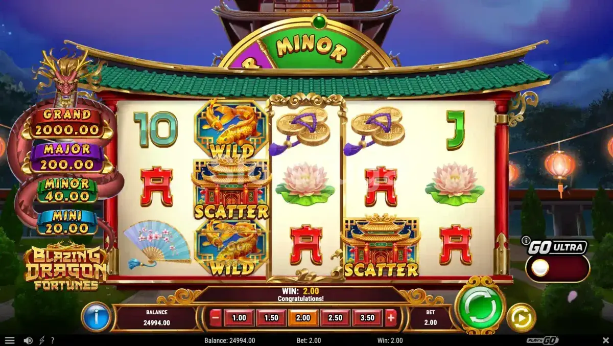 Símbolos scatter aparecendo nos rolos do Blazing Dragon Fortunes