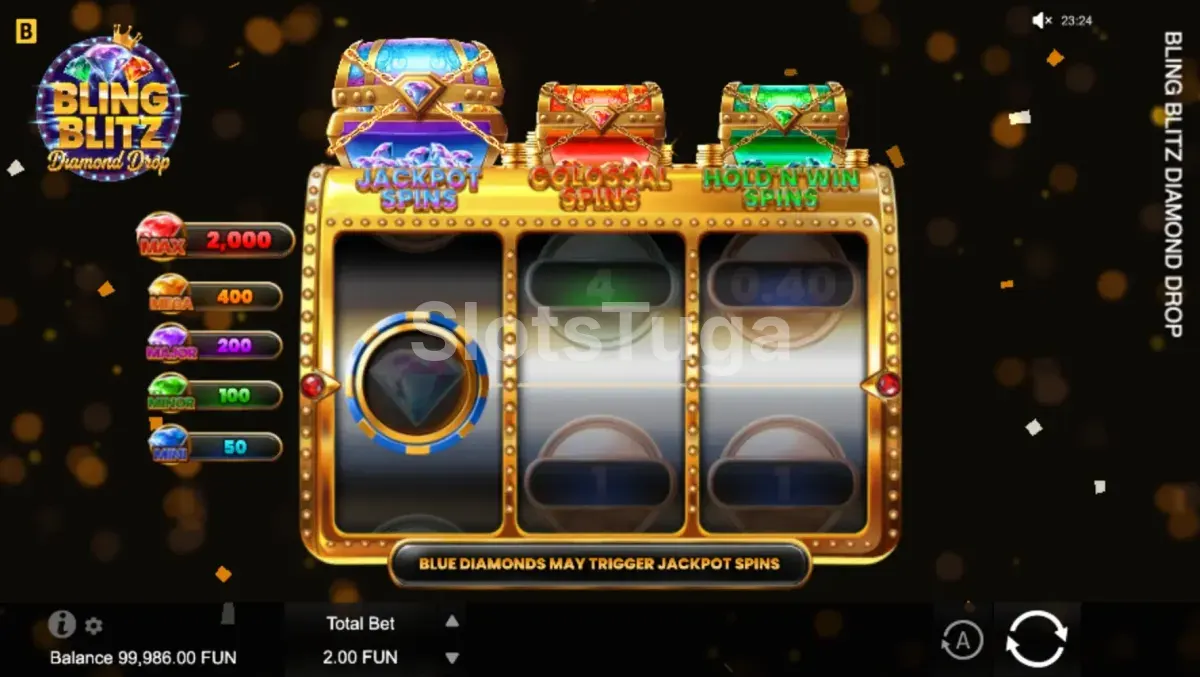 Segunda visão do jogo base da Bling Blitz Diamond Drop com símbolo diamante visível