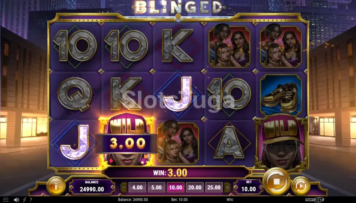 Resultado de giro com combinação vencedora na slot Blinged