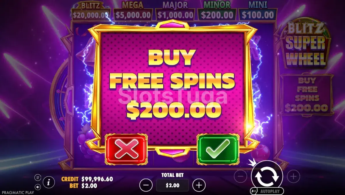 Opção de compra de bônus na slot Blitz Super Wheel