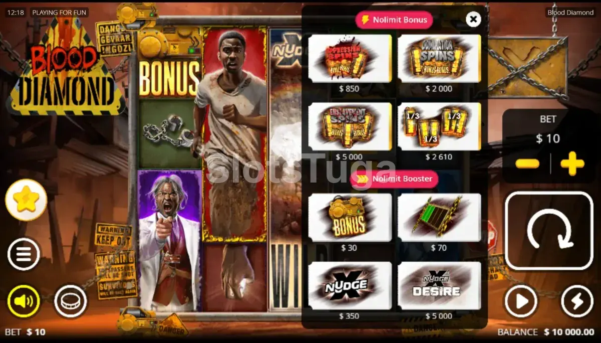 Tela de compra de bônus do Blood Diamond com as opções disponíveis