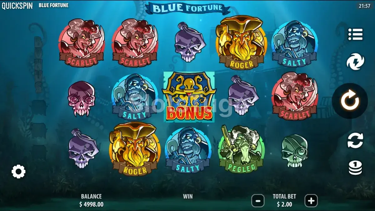 Segunda visão do jogo base da Blue Fortune com respins ativos e tentáculos