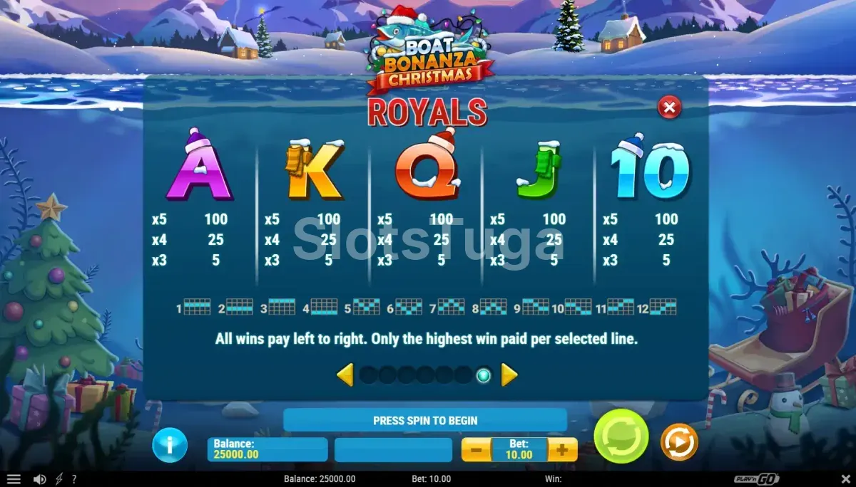 Segunda tabela de pagamentos do Boat Bonanza Christmas com símbolos especiais