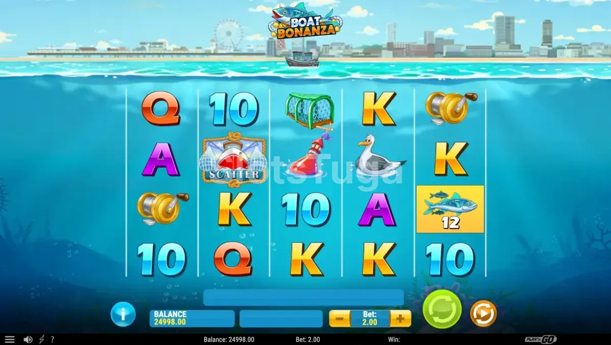 Jogo base da Boat Bonanza com os rouleaux em ação