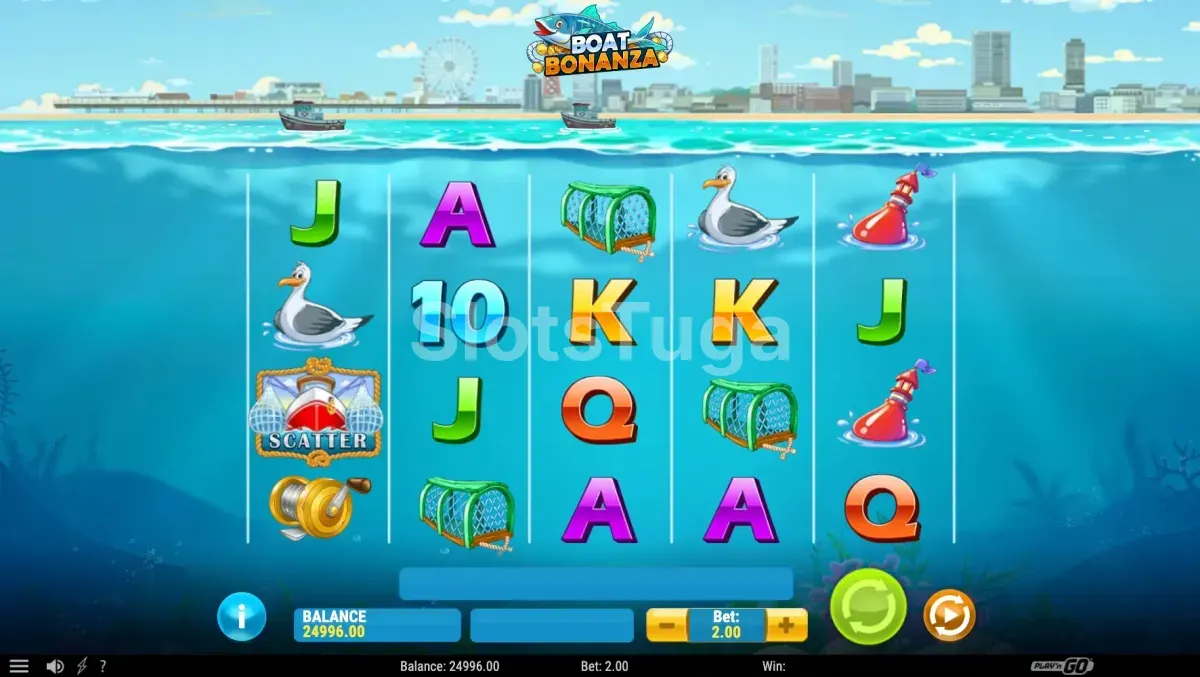 Segunda visão do jogo base da Boat Bonanza com símbolos marinhos