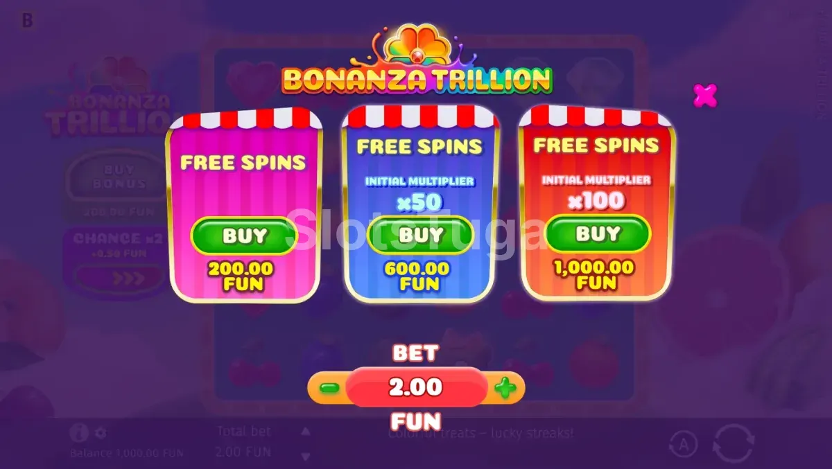 Opções de Bonus Buy disponíveis na Bonanza Trillion da BGaming