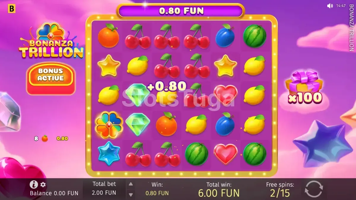 Rodada de Free Spins ativada na Bonanza Trillion com multiplicador global