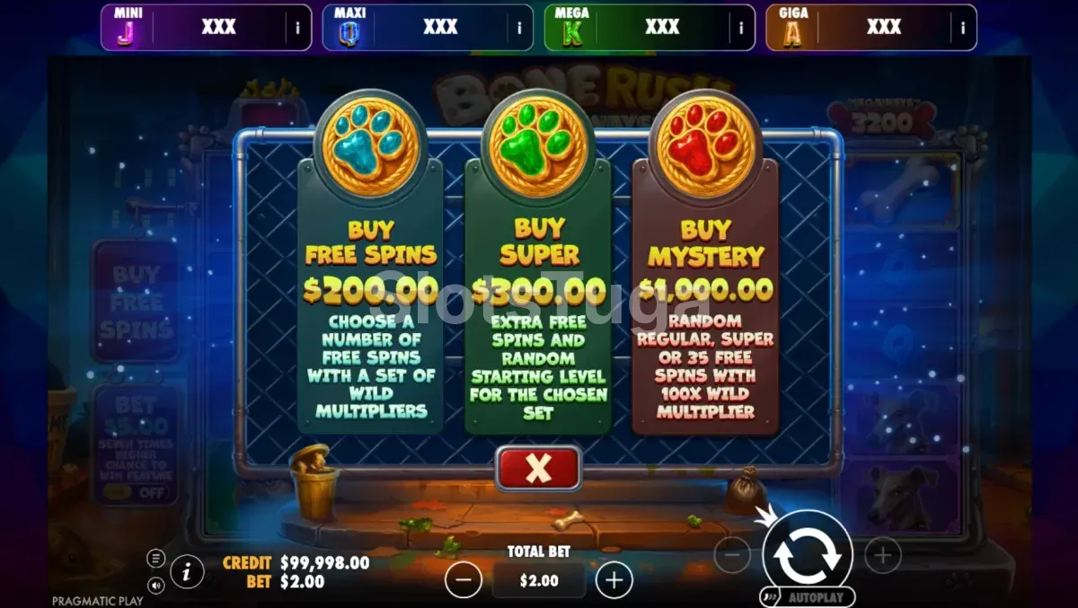 Ecrã de compra de bónus de Bone Rush Megaways Oranje Jackpot