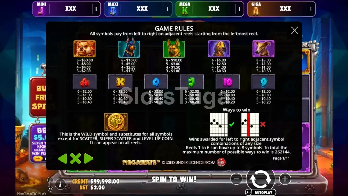 Tabela de pagamentos de Bone Rush Megaways Oranje Jackpot com os valores dos símbolos