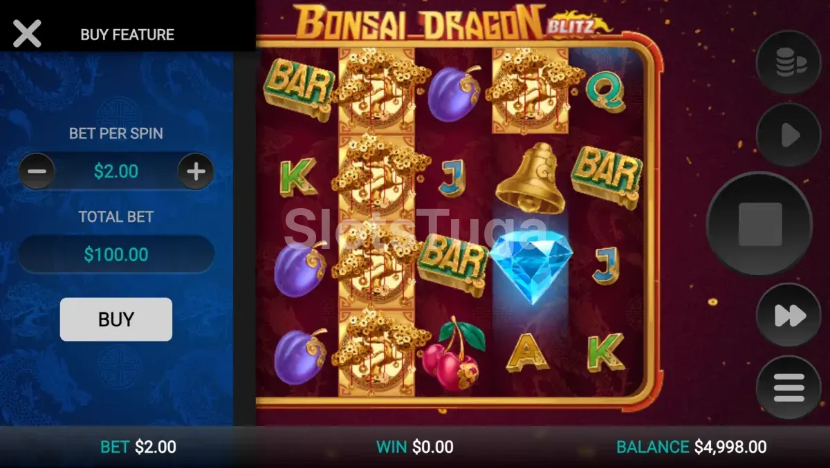 Tela de compra de bônus da Bonsai Dragon Blitz Dream Drop com as opções disponíveis