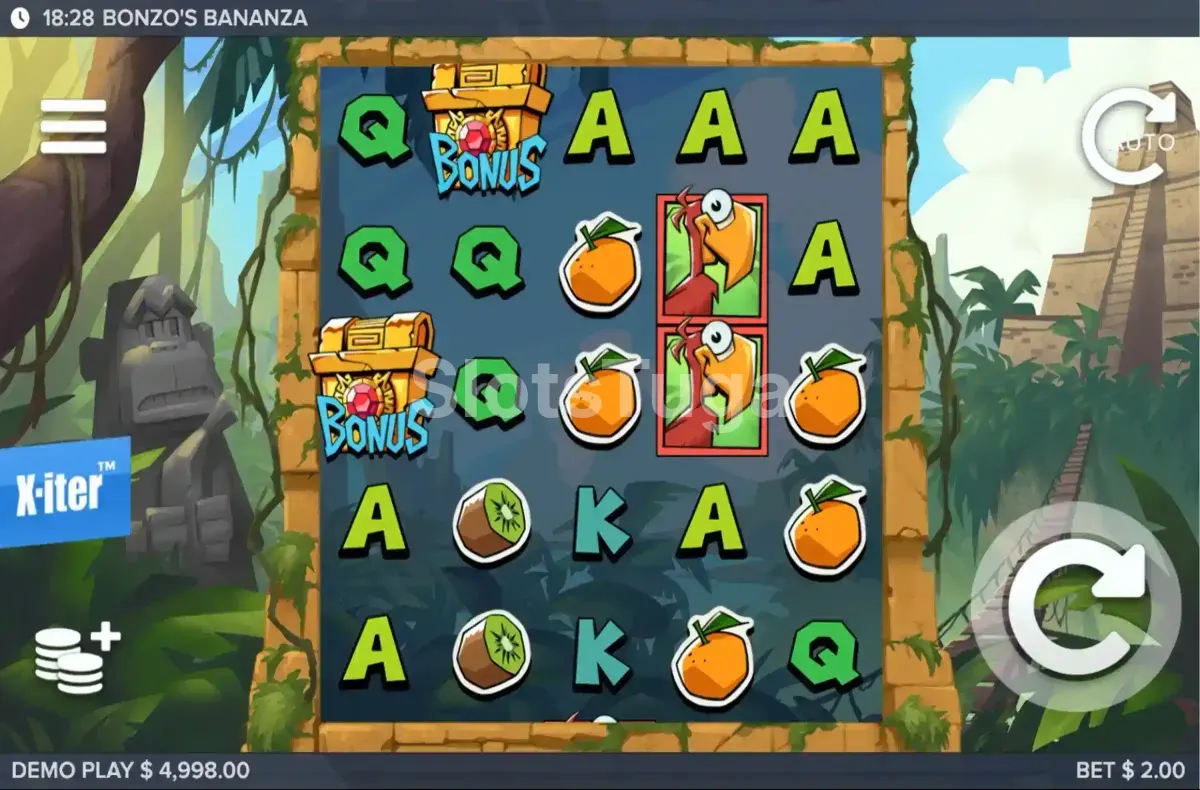 Jogo base da Bonzo's Bananza com grid de 5x5 e símbolos temáticos de gorila