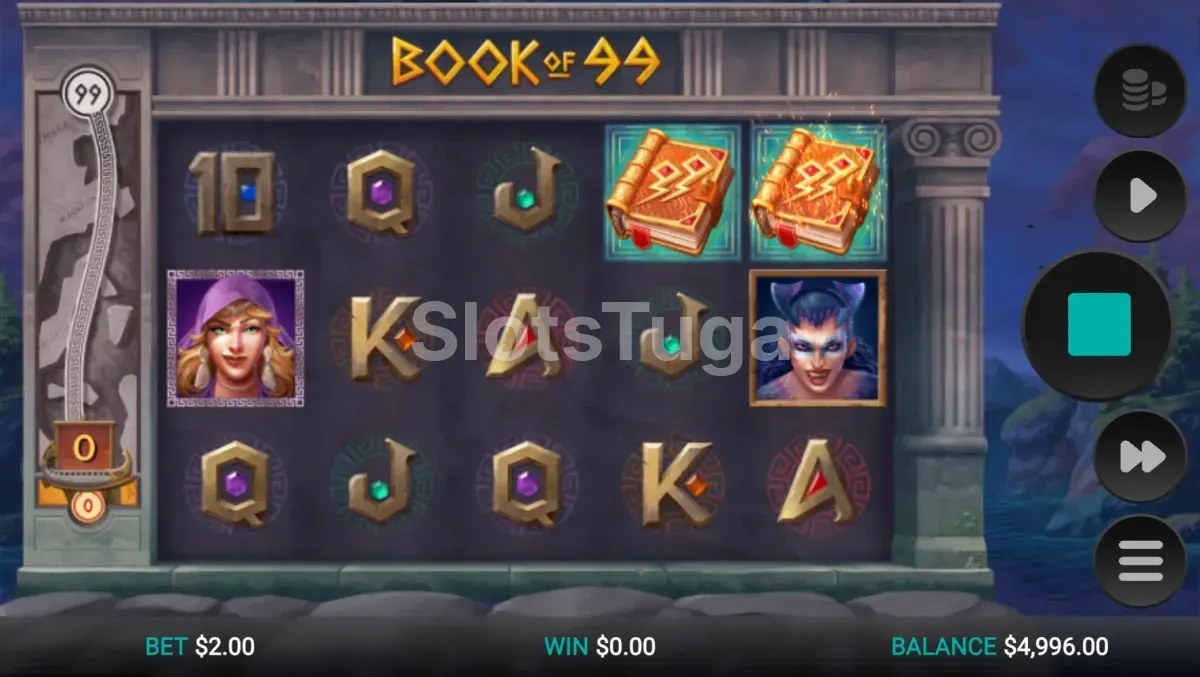 Segunda tela de base game do Book of 99 mostrando os rolos expandidos