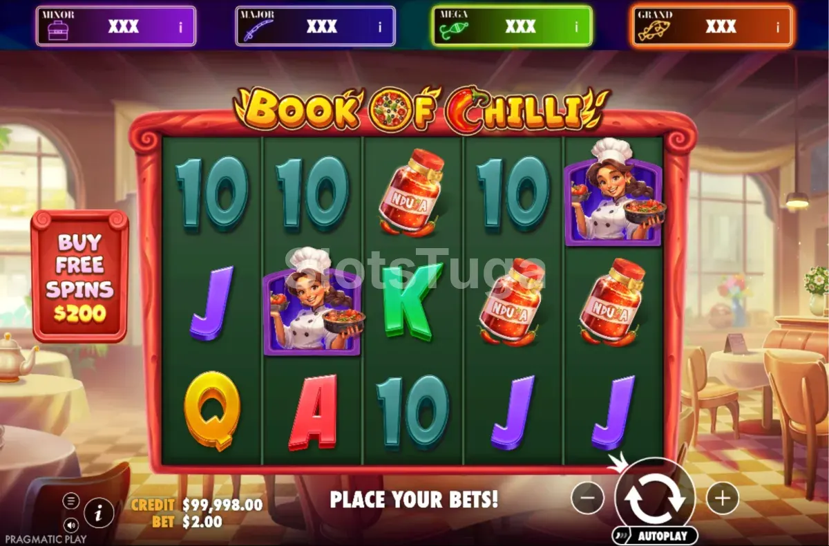 Jogo base de Book of Chilli, Big Bass Jackpot Bonanza com a grelha de 5 rolos e 3 linhas