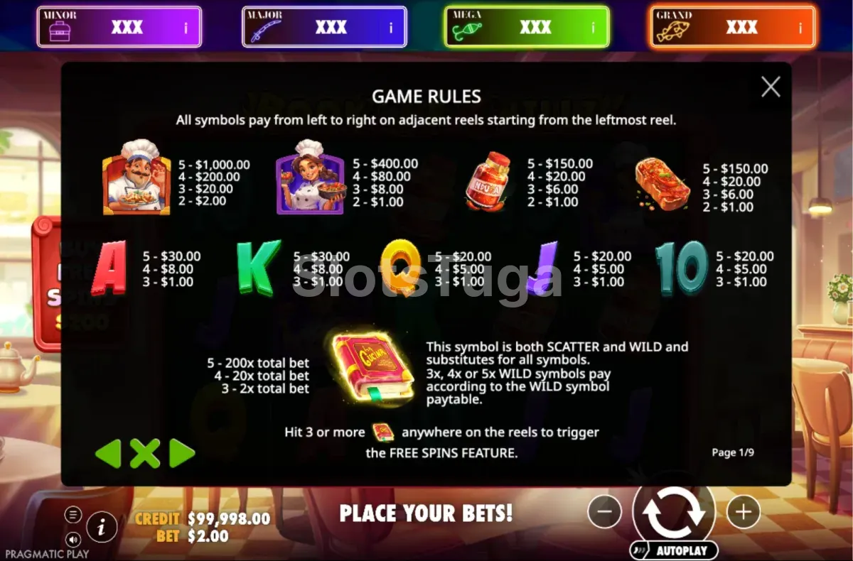 Tabela de pagamentos de Book of Chilli, Big Bass Jackpot Bonanza com os valores dos símbolos