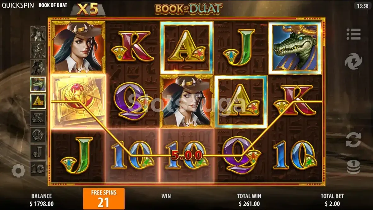 Rodadas grátis em andamento no Book of Duat com símbolo expansivo