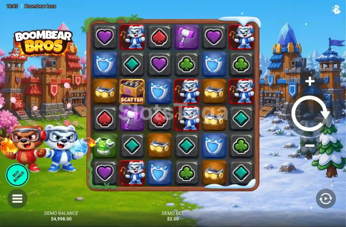 Grelha do jogo base em Boombear Bros