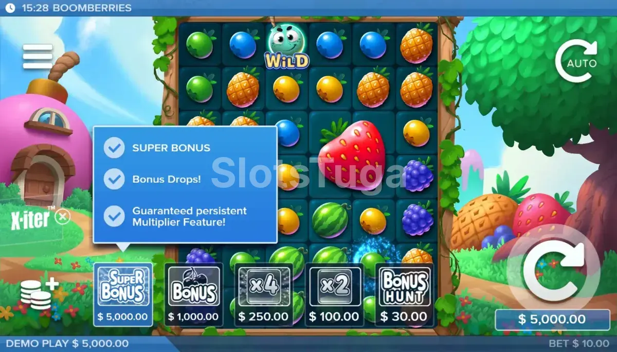 Menu de compra de bônus da Boomberries com opções do X-iter