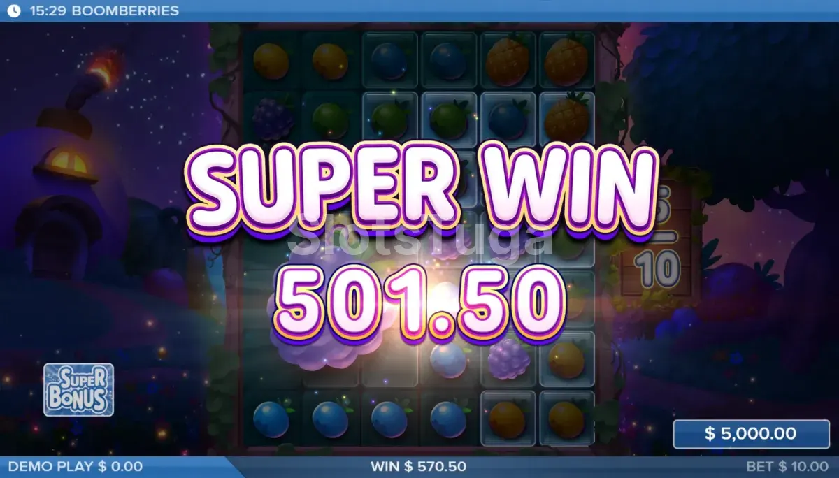Grande vitória na Boomberries com multiplicadores empilhados na tela