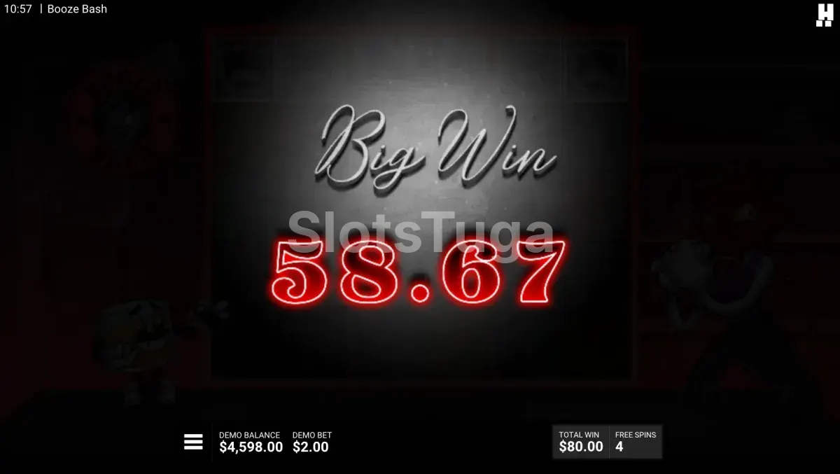 Big Win na Booze Bash - tela de vitória com premiação expressiva