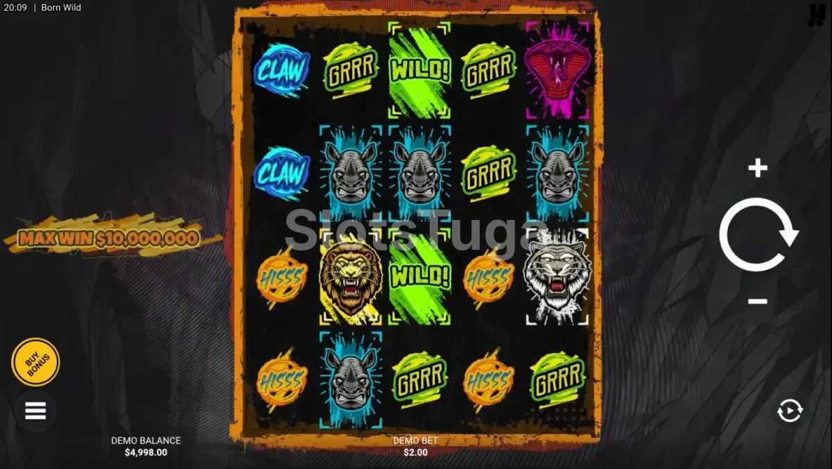 Jogo base da slot Born Wild com grid 5x4