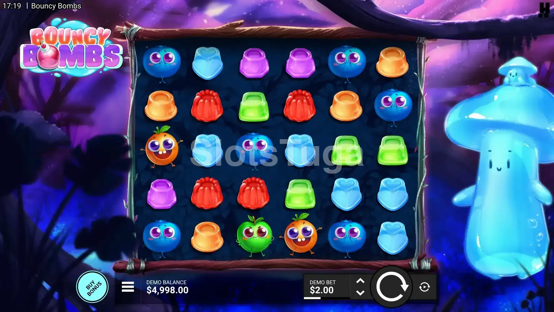 Jogo base da Bouncy Bombs com grid colorido