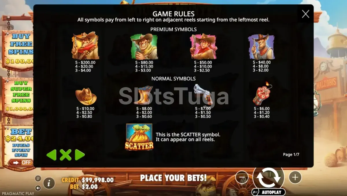 Tabela de pagamentos do Bounty Hunter - Pragmatic Play