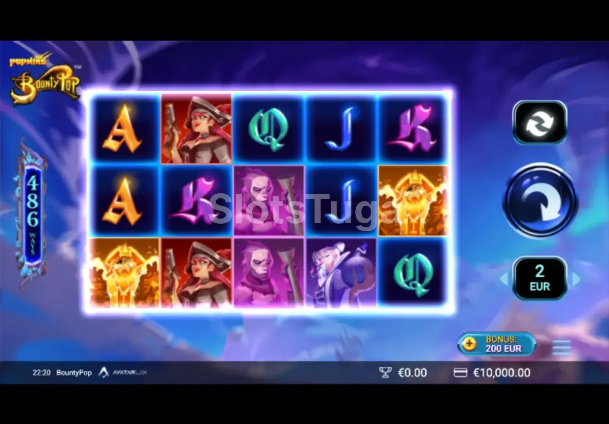 Jogo base da BountyPop com rouleaux e símbolos especiais